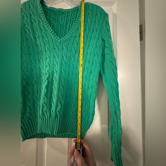 Polo Ralph Lauren Green V-Neck Cable Knit Sweater - Picture 4 of 6